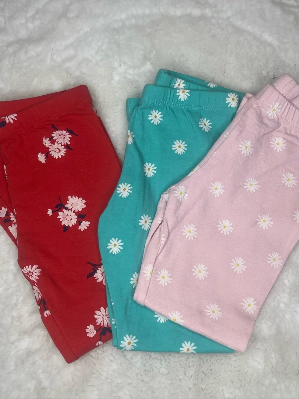 Daisy Print Girls' Leggings Trio -burnt orange, Teal & Pink